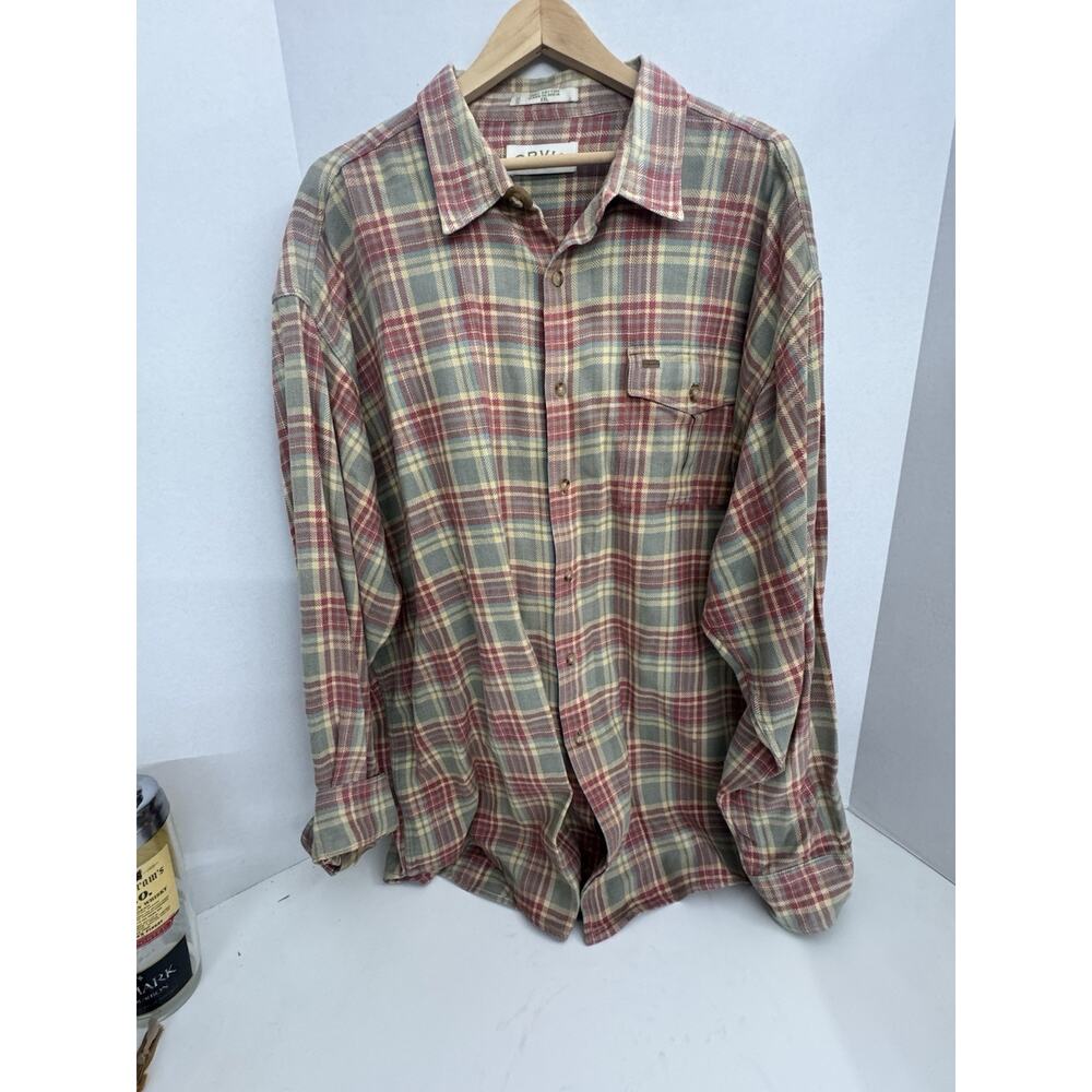 Vintage Orvis Men’s Flannel Button Down Leather Trimmed Size XXL